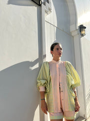 BY M.A.R.Y Menorca Airy Bi-Color Blouse with Puffed Sleeves