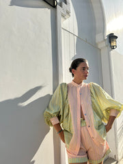 BY M.A.R.Y Menorca Airy Bi-Color Blouse with Puffed Sleeves