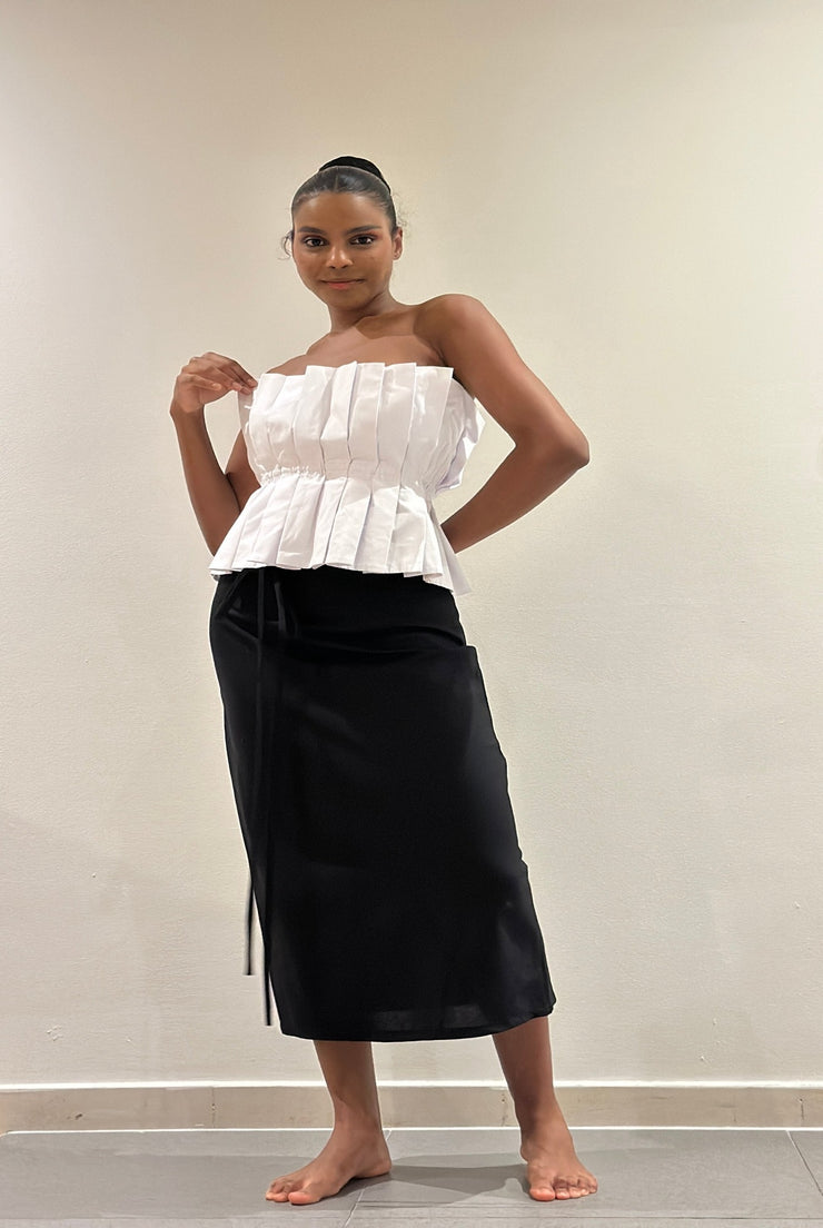 BY M.A.R.Y Raluca Pleated Strapless Top