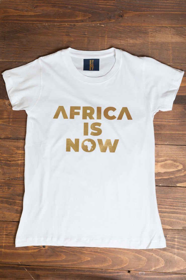 BY M.A.R.Y M Africa is now T-shirt - White with Golden print