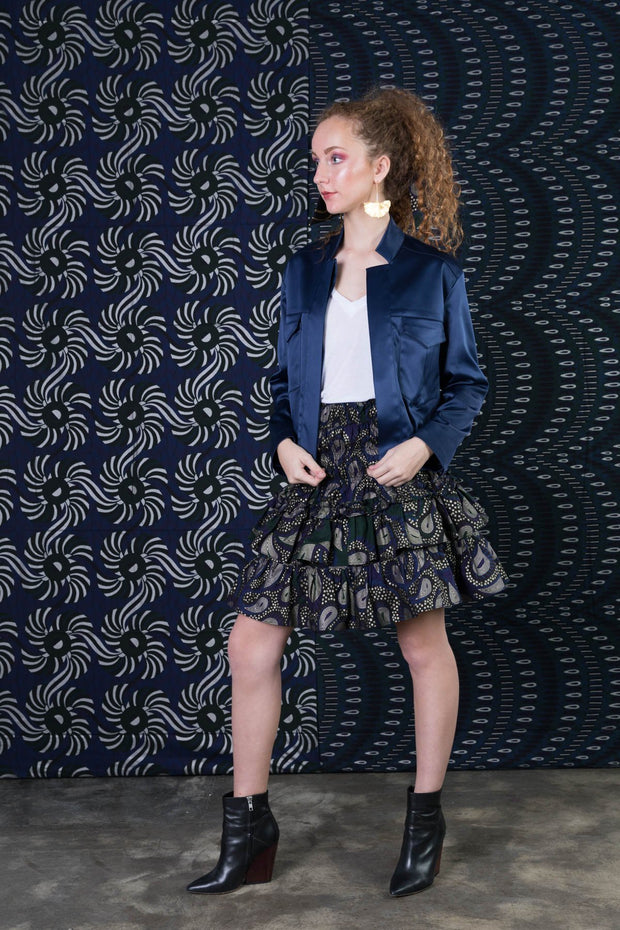BY M.A.R.Y Wax Short Ruffles Skirt - Blue